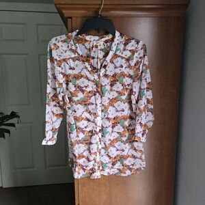 Antilia Femme Floral Blouse - White and Brown Small